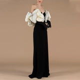 Famous Wind Dress Women 2025 Spring New Temperament Elegant Fashion Collage Splicing Word Shoulder Drag