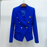 QUALITY Classic Ladies Career Jacket Slim Fitting Double Breasted Lapel Blazer Royal Blue