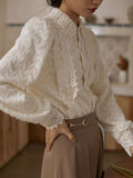 Shirts Women Lace Designed Leisure Solid Gentle Vintage French Style Elegant Office Ladies Fashion
