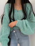 Cutout Lantern Sleeve Baggy Sweater-Outfit