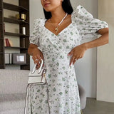 Fongt Autumn New Women's Wear Fresh And Sweet Temperament V Collar Long Floral French Dress