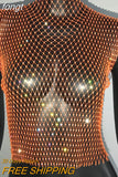 Sexy Diamonds Mesh Cropped Tank Top Women Summer Cover Up Bikini See Through Rhinestone Net Party Club Crop