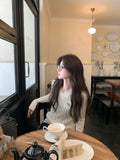 Fongt Soft-Gried Milk Fufuv Collar Embroidered Jab Sweater In Autumn And Winter Loose Lazy Knitting Top