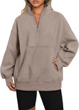 Fongt Women's Pocket Half-Zip Loose Leisure Splicing Collar Plus Velvet