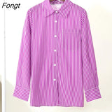 Striped Shirts For Women Long Sleeve Casual Oversized Shirt Elegant Button Up Cotton Blouse Office Outfits Women