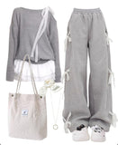 OOTD: Lace Tie Knitted Tee + Bow Tie Sweatpants + Corduroy Tote Bag-Outfit
