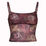 Print Slim Mesh Halter Top 2024 Spring And Summer New Hot Girls Sexy Low-Chested Bare-Back Vest-Outfit