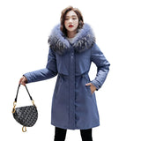 Large Size School To Overcome 200 Jin Coat Female Big Hair Collar Cotton-Padded Clothes Korean Version Add Velvet Waist Warm Cotton Clothes Female Tide-Outfit