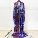 Fongt Spring Summer New Star Fashion Sleeves Phantom Print Dress Holiday Long Dress