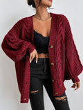 Fongt Sweater Lady Retro Style Loose Lantern Sleeve Knitted Coat