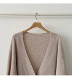 Preppy Solid Color V Neck Baggy Cardigan-Outfit
