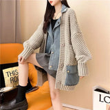 2024 New Autumn Denim Patchwork Loose Lazy Style Thickened Clothes Knitted Sweater Coat Cardigan Tops For Women TH5310-Outfit