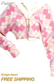 Argyle Heart Pattern Sweaters Long Sleeve Cardigan 2023 Autumn Winter Pink Sweater Women's Collar Button Cardigan