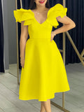 Fongt Summer New Lotus Leaf Side High-Waist A-Shaped Dress Party Dress