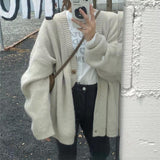 Fongt Korea East Gate Soft Waxy Pit Knitting Cardigan Women's Autumn Winter New Style With Lazy Wind V-Neck Sweater Coat-Outfit
