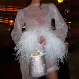 Fongt Sales Of 2025 Wool Flashing Mesh Autumn New Fashion Trend Sexy Women's Dress