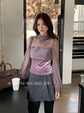 Fongt Xixi 2025 Autumn White Standard Elegant Temperament Pure Chiffon High-Collar Thin Velvet Shirt 89632