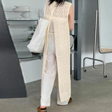 Fongt Summer Hansong Thin Knitted Dress Sleeveless After Opening Long Folding