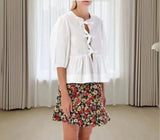 Fashion Casual Leopard Print Hollowed-Out Lace-Up Bubble Sleeve Shirt Women's Top-Outfit