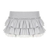 y2k Ruffles Pleated Mini Skirt Coquette Aesthetic A-line Low-waisted Short Skirts for Women 2000s Vintage Clothing Ladies-Outfit