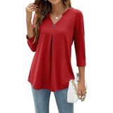 Color Five Yards A Large Number Of Burst Seven-Point Sleeve Solid Color V-Neck Buckle Folded T-Shirt Top
