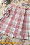Sweet Bow Jk Plaid Skirt Women Fashion High Waist Adjust Button Girls Pleated Skirt Summer Preppy Style Sexy Mini
