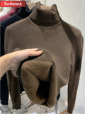 Turtleneck Slim Sweater Womem Warm Poleras Plush Lined Thicken Knit Pullover Korean Pulls Soft Knitwear Jumper Sueter