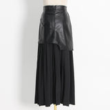 Fongt 100-Fold Skirt Women's Dress 2025 Autumn New Korean Leather Splicing Color Slimming Skirt Women's Tide