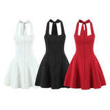 Fongt Style Collar Slings Waist Retro Skirt Dress Party Wide Swing Spliced Hanging Neck Miniskirt