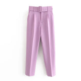 2024 New Pleated Multi-Color Harlan Pants Leisure Solid-Color Women's Pants Belt-Outfit