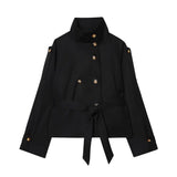 Fongt Women's Fashion Trench Coat Women's Double Buckle Stand-In Autumn Long-Sleeved Waist Jacket Jacket