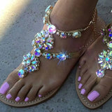 Sandals Women Shoes Rhinestones Chains Thong Gladiator Flat Sandals Crystal Chaussure Plus