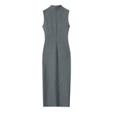Spring Sewing Straight Fork Sleeveless Dress 8435583-Outfit