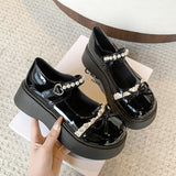 Fongt Small Fragrant Pine Cake Mary Jane Single Shoes Women 2025 Spring And Summer New Thick Sole With Skirt Pearl Jk Small Leather Shoes