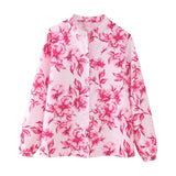 Spring Flower Print Shirt Flower Print Fan Flute Skirt 7484067 Set-Outfit