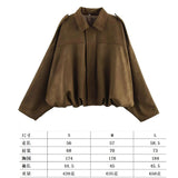 Fongt Women's 2025 New Bat Sleeve Loose-Fitting Velvet Bomber Jacket Jacket