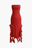 flounce hem maxi dress with ruched