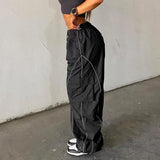 Piping Detail Size Friendly Parachute Cargo Pants-Outfit