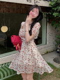 Floral Dress Women Backless Vintage Elegant Temper French Stylish Aesthetics Gentle Design Платье Женское Sweet Fashion