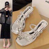 Fongt And Summer 2025 New Toe Women's Coarse And Cool Slippers Water Drill Bows And Skirts Can Wear Beach Drag