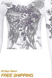 Women T-shirts Fall Winter 2023 Sexy Crop Top Clothes y2k Graphic Fairy Grunge Aesthetic Vintage Long Sleeve Top