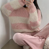 Vintage Striped Fuzzy Oversized Sweater-Outfit