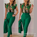 Series) 2023 Women's Red Print Shirt Pantsuit-With A Belt-Outfit