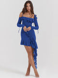 Long Sleeve Off-shoulder Ruffle Mini Dress-Outfit