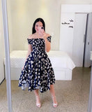 Fongt Ebay Dress Word Shoulder Irregular Shoulder Digital Print Long