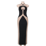 Fongt Autumn 2024 New Long Dress Temperament Hanging Neck Sling Body Hollow Sexy
