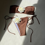 2024 New Solid-Colored Rose Breast Drawstring Strap Split Swimsuit