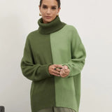 Women's Turtleneck Patchwork Sweater 2022 Autumn Winter Knitted Long Sleeve Female Pullover Casual Elegant Ladies