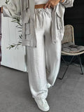 Fongt Women's Loose Straight Trousers Solid Trousers Fashion Tonic Belt Tight Waist Woman 3035-2