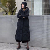 Chinese Wind Long White Duck Down Down Jacket Female 2024 Winter Retro Embroidery Add Thick Over The Knee Plate Button Large Size Coat Tide-Outfit